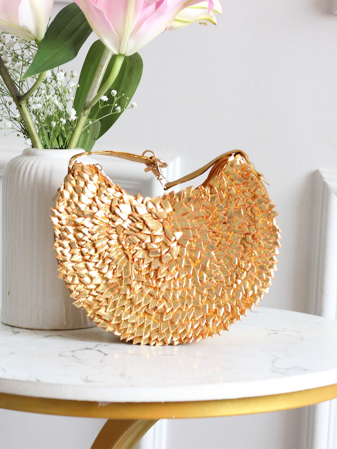 BOXWISH BY BHUMIKA Women Textured Half Moon Embroidered Sling Bag