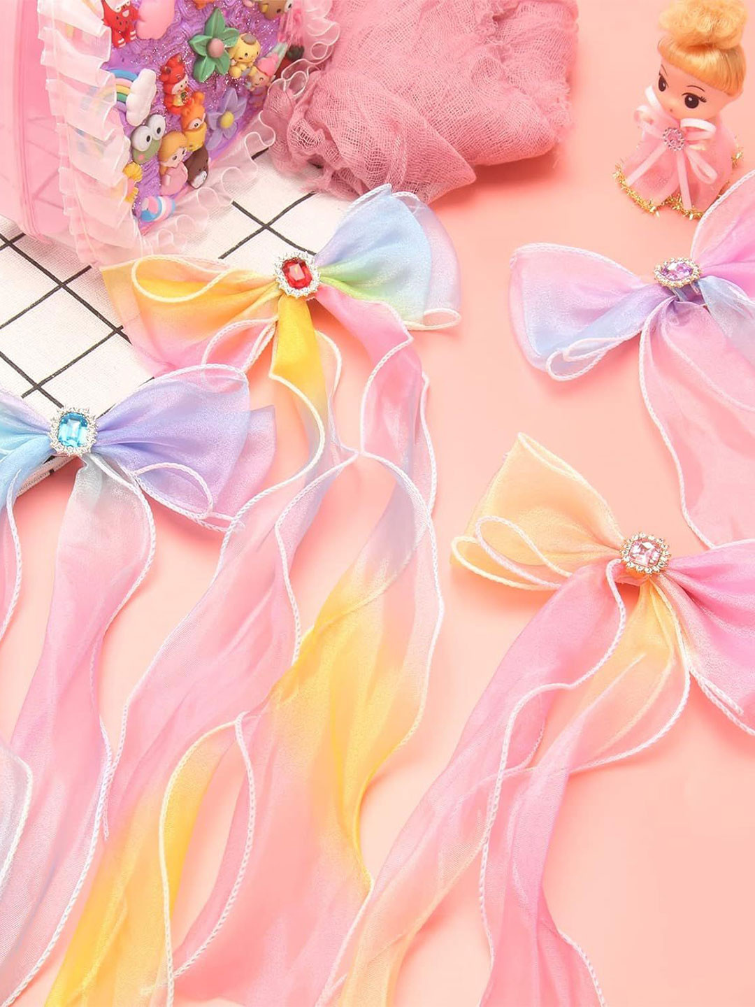 BARAKATH Girls Pack Of 2 Ribbon Lace Bow French Barrette