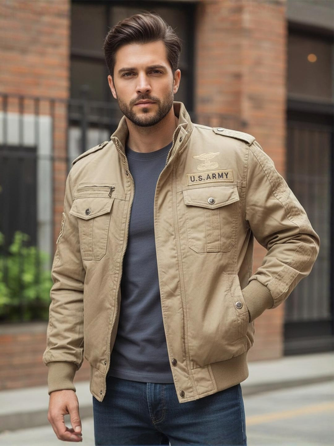 L'monte Men Outdoor Bomber Jacket with Polyester Lining