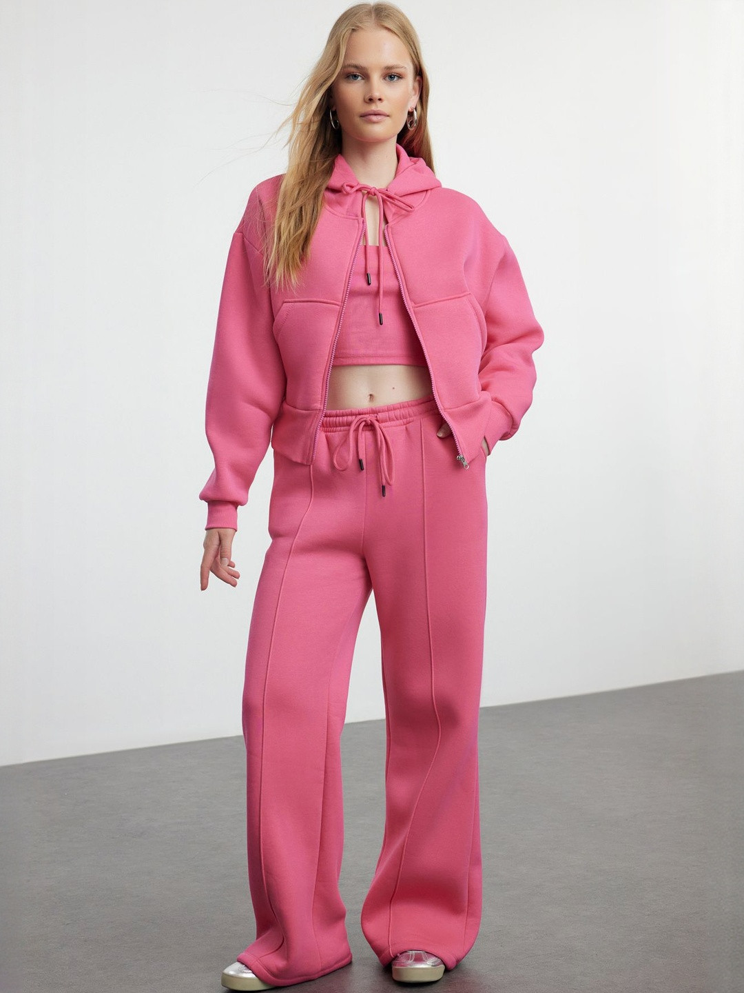 Trendyol Hooded Pure Cotton Sweatshirt & Crop Top With Trouser