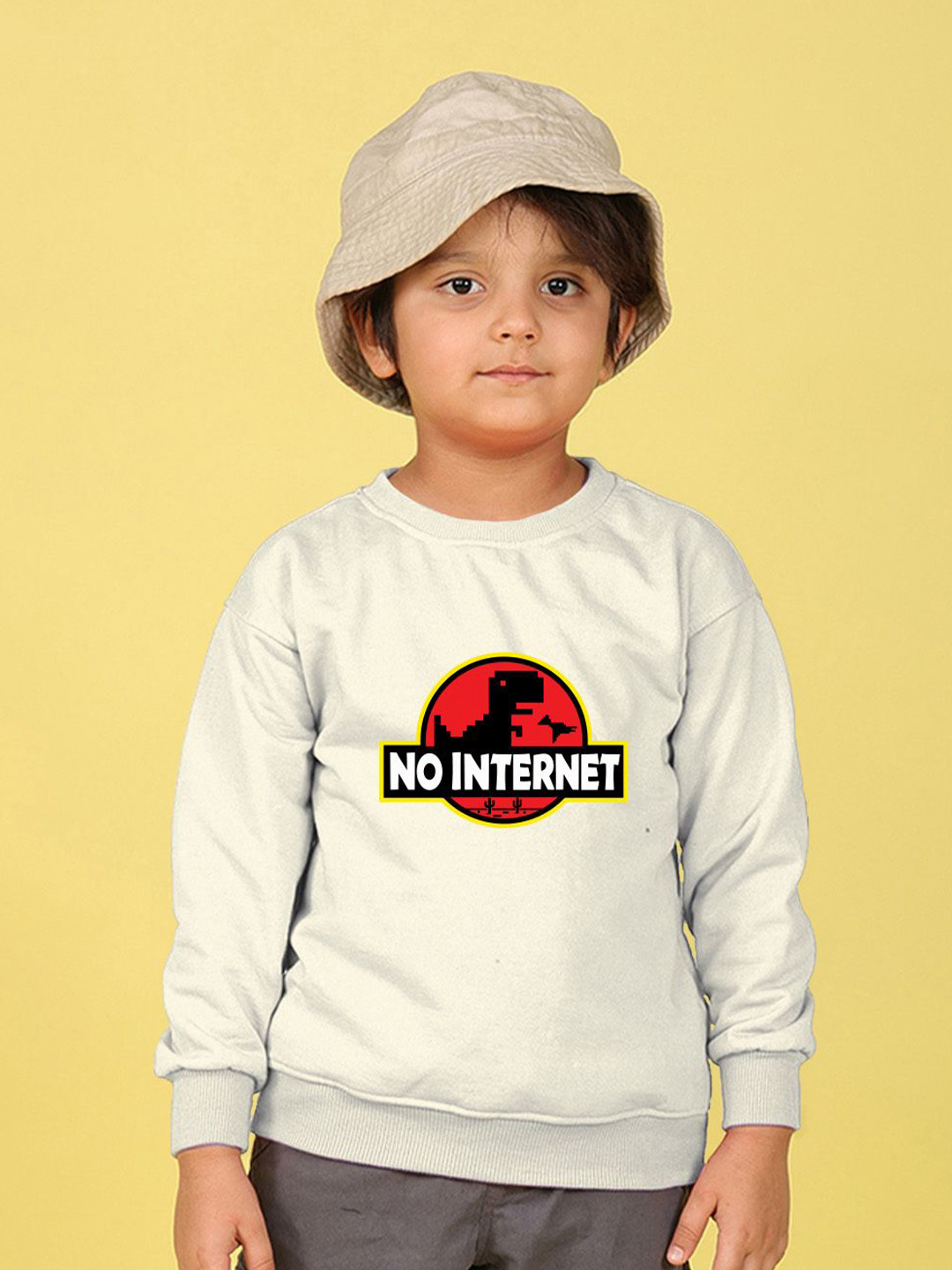 NUSYL Boys No Internet Text Printed Oversized Sweatshirt