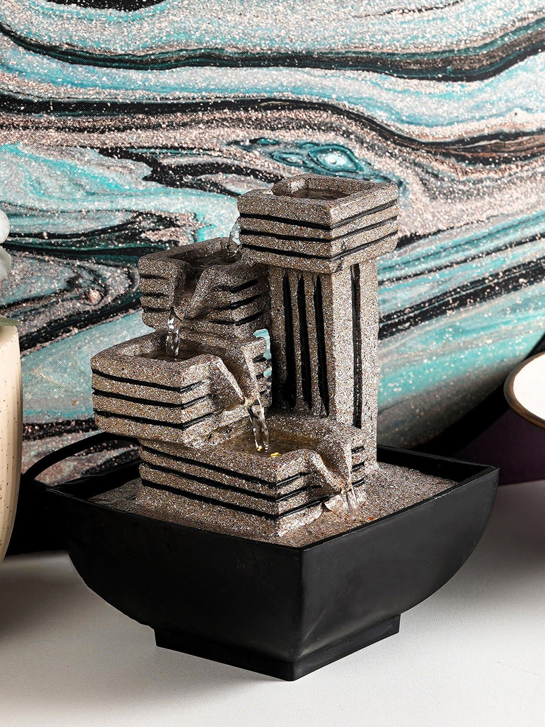THE ARTMENT Urban Stratum Brown & Black Textured Indoor Table Fountain