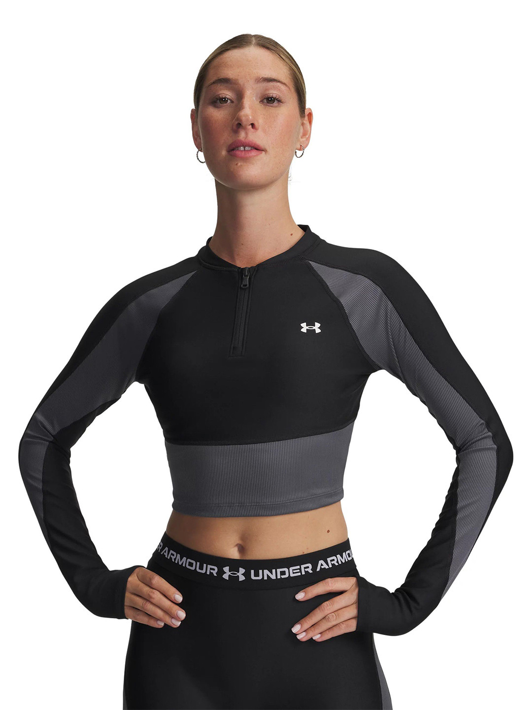UNDER ARMOUR Heatgear Rib One Fourth Zip Long Sleeve T-shirt