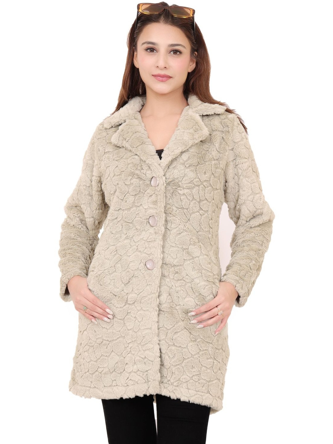 Hallinton Women Notched Lapel Long Sleeves Faux Fur Single-Breasted Overcoat