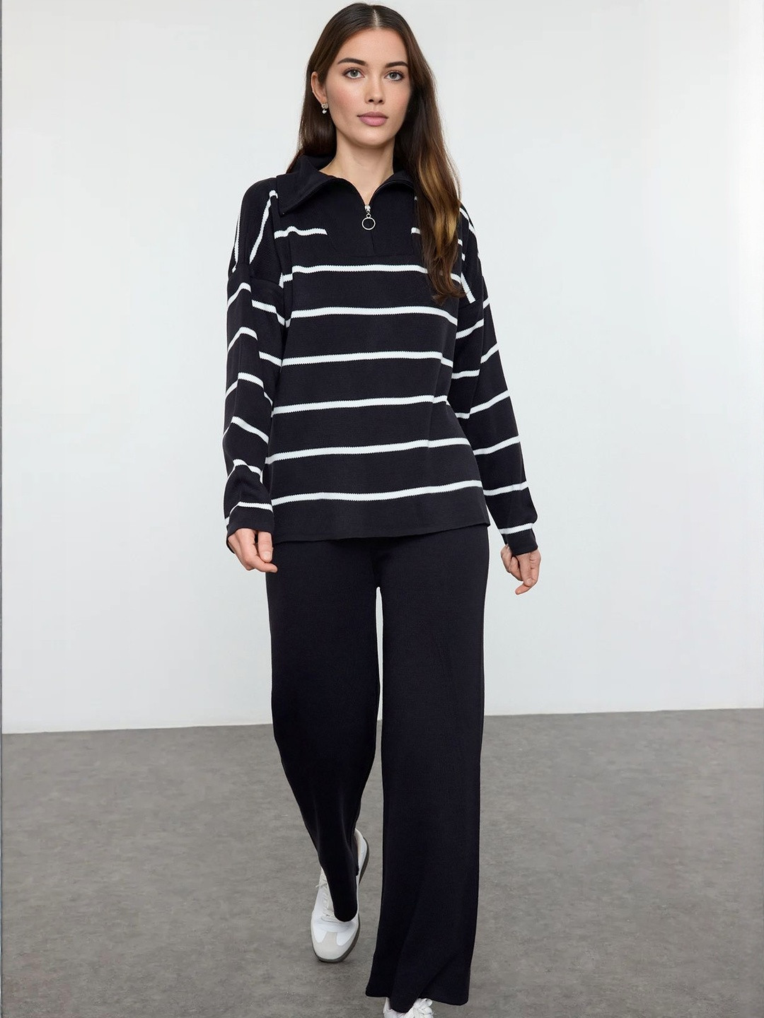 Trendyol Striped Shirt-Neck T-Shirt With Trouser