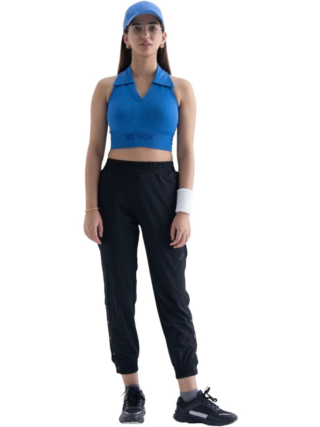 STRCH Women Solid Ribbed Shirt Collar Seamless Bralette Crop Top