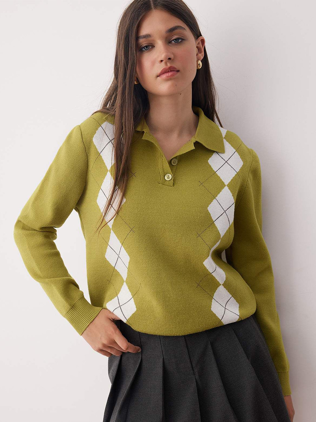 Trendyol Women Argyle Shirt Collar Pullover