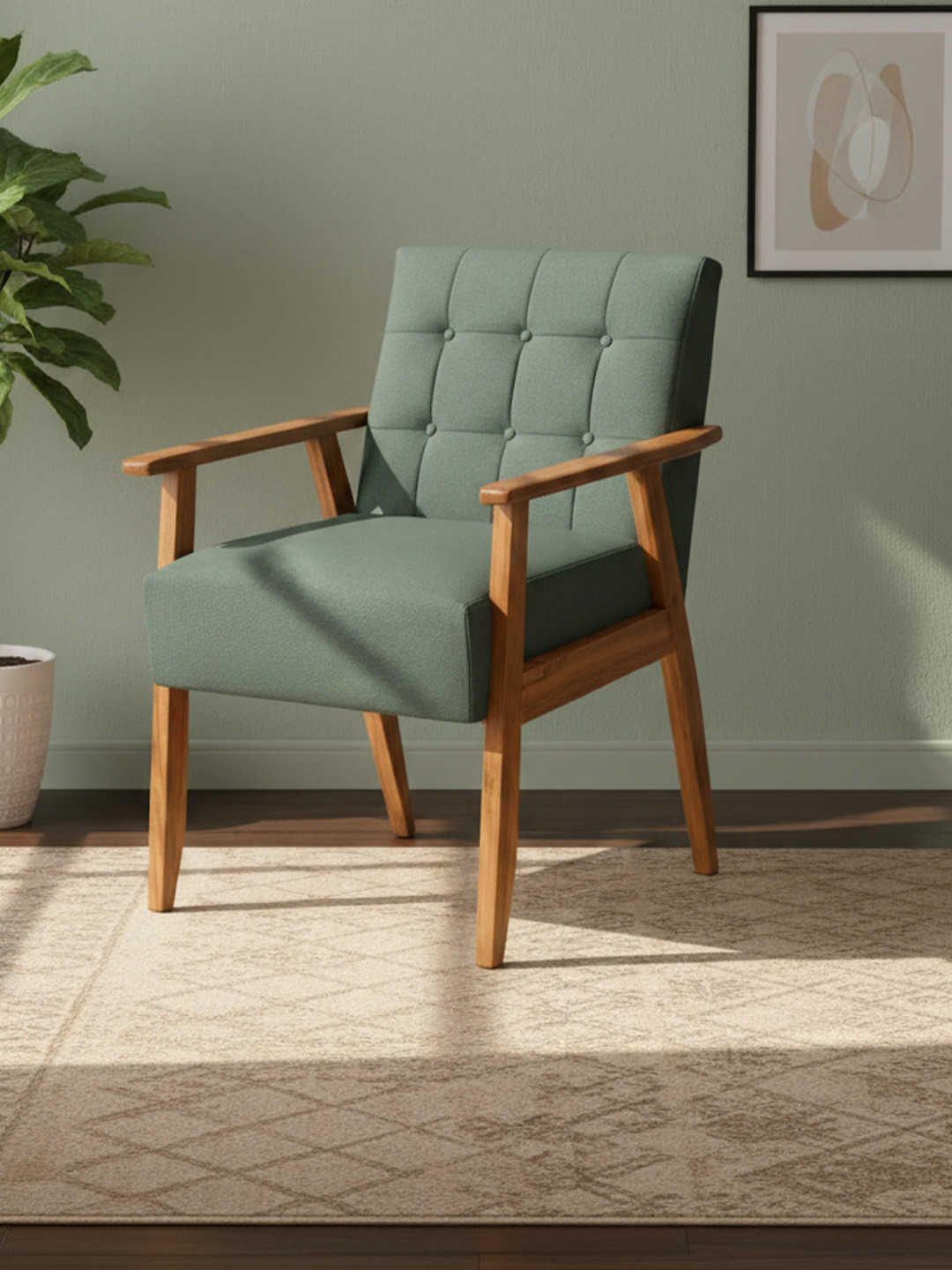 Little Extra Green Upholstered Wooden Armrest Chair