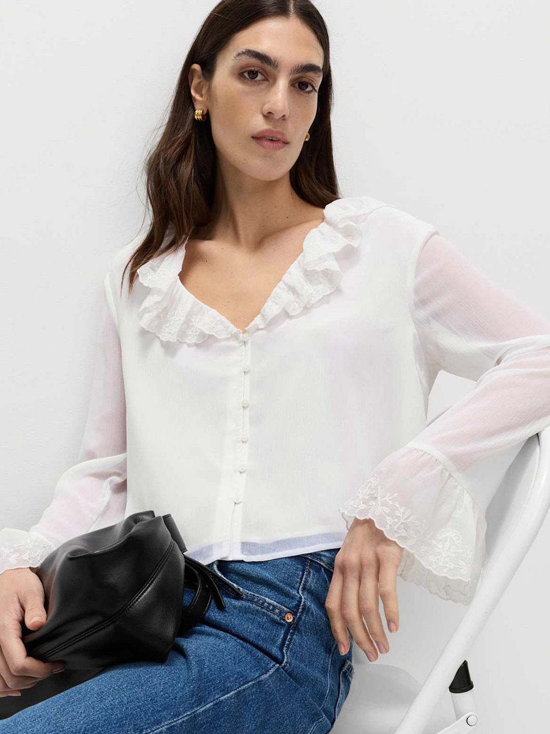 Marks & Spencer Women Ruffles Shirt Style Crop Top