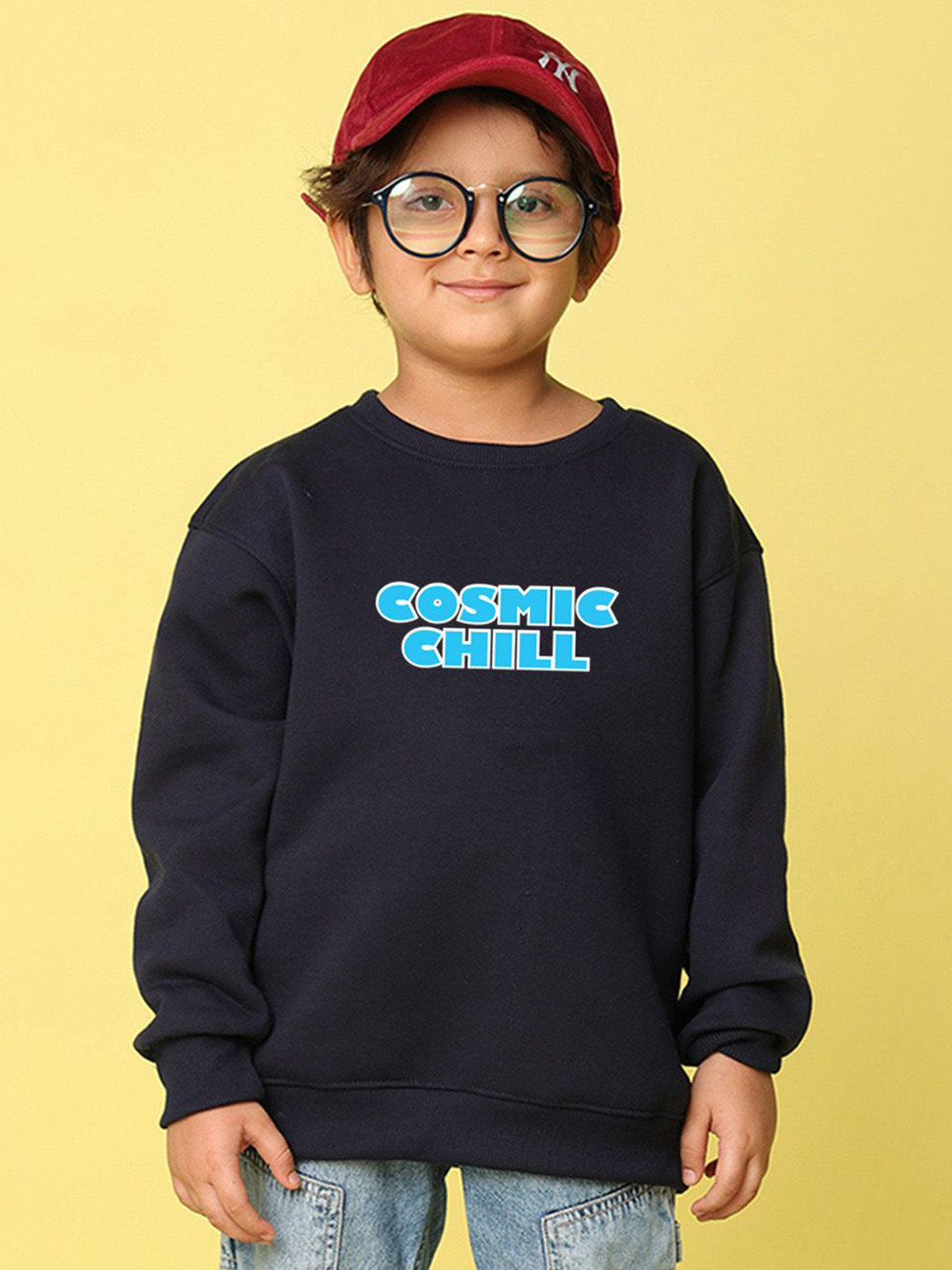 NUSYL Boys Cosmic Chill Text Printed Oversized Sweatshirt