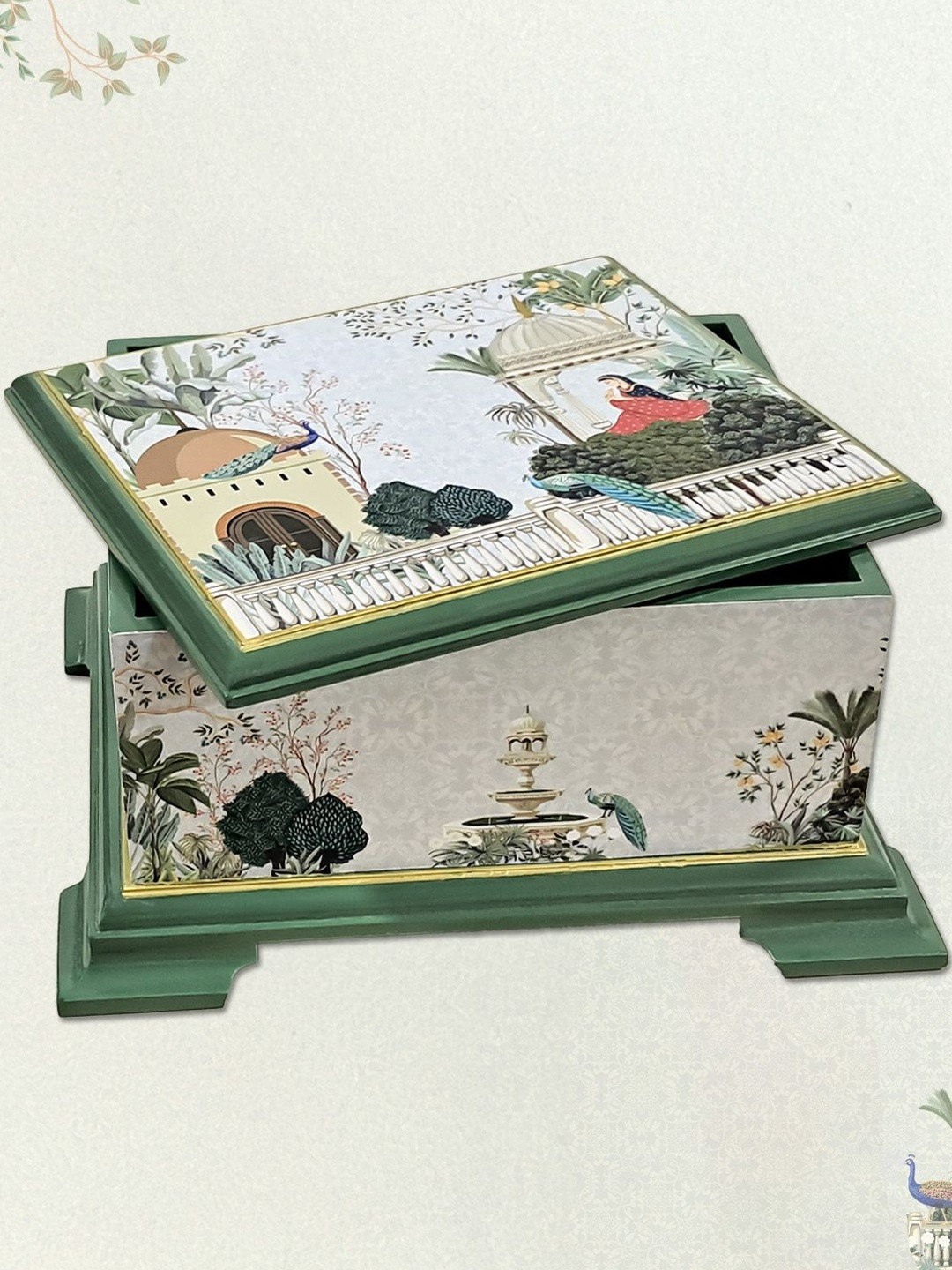 Craftslane Green & White Printed Wood Multi-Utility Organisers