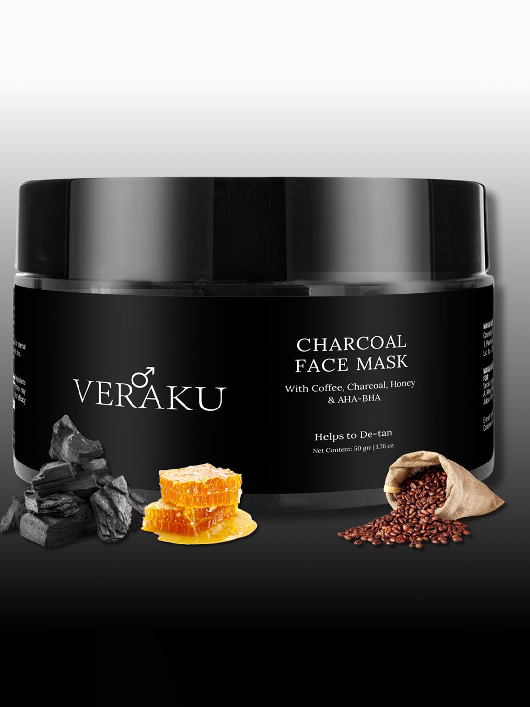 VERAKU Men Charcoal Face Mask With Coffee Honey & AHA-BHA - 50 g