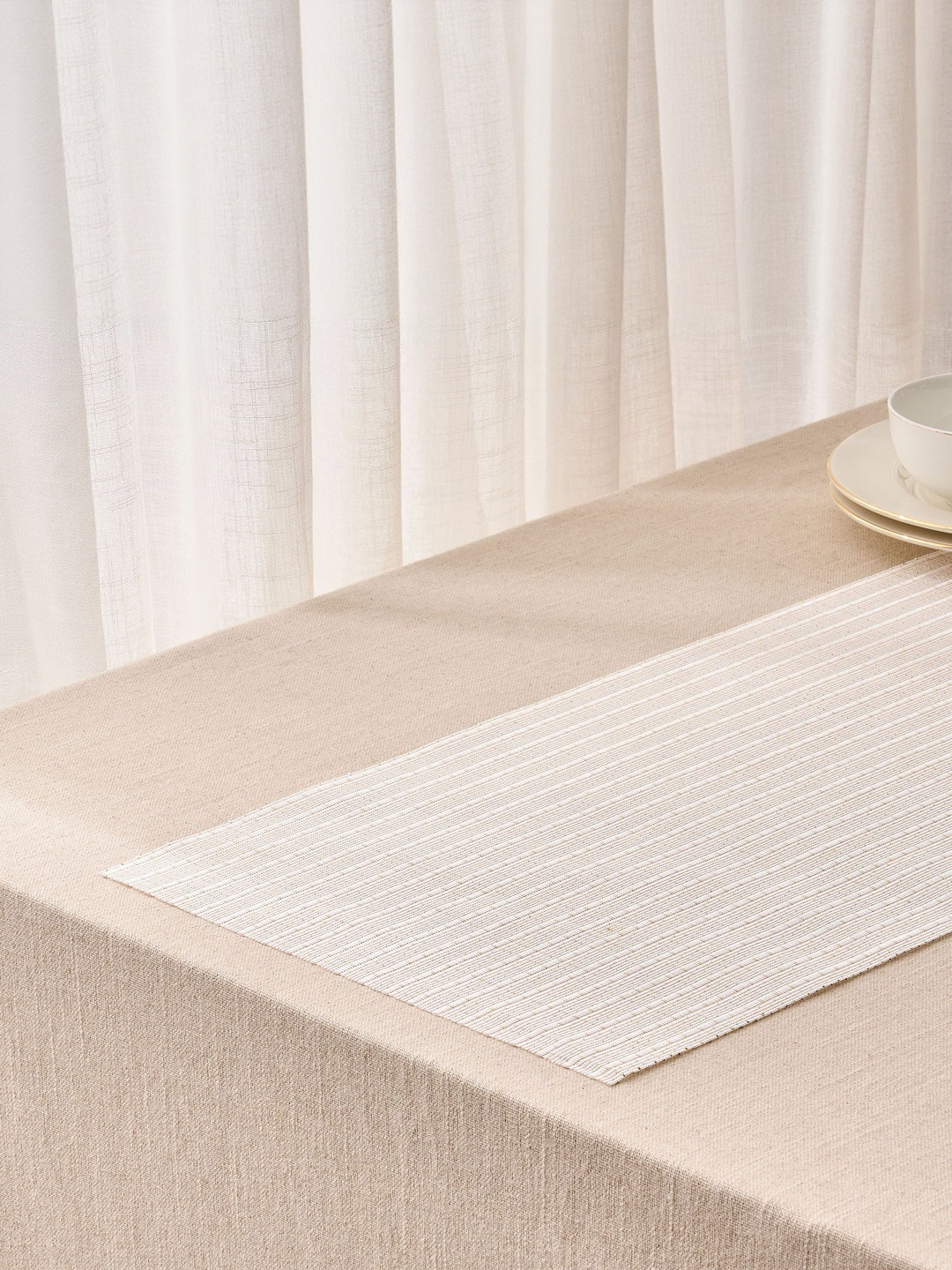 Home Centre Beige Glimmer Eden  Textured Table Runner