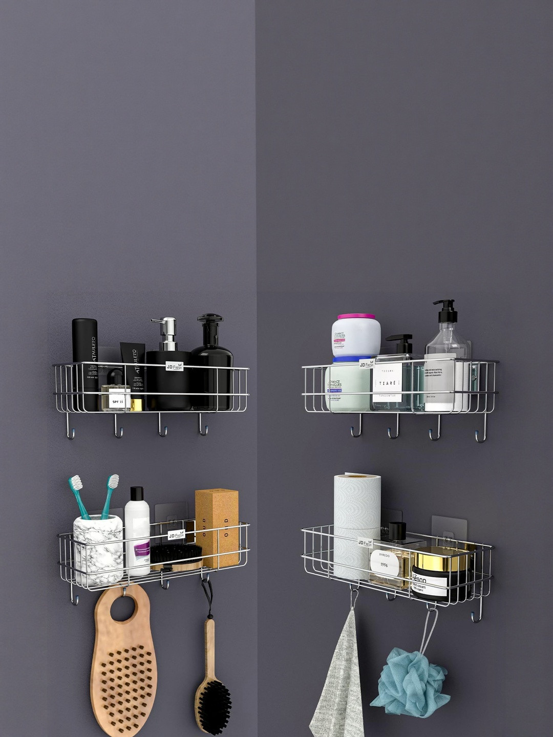 JD FRESH Silver-Toned 4 Pieces Water Resistant Multi-Utility Organisers