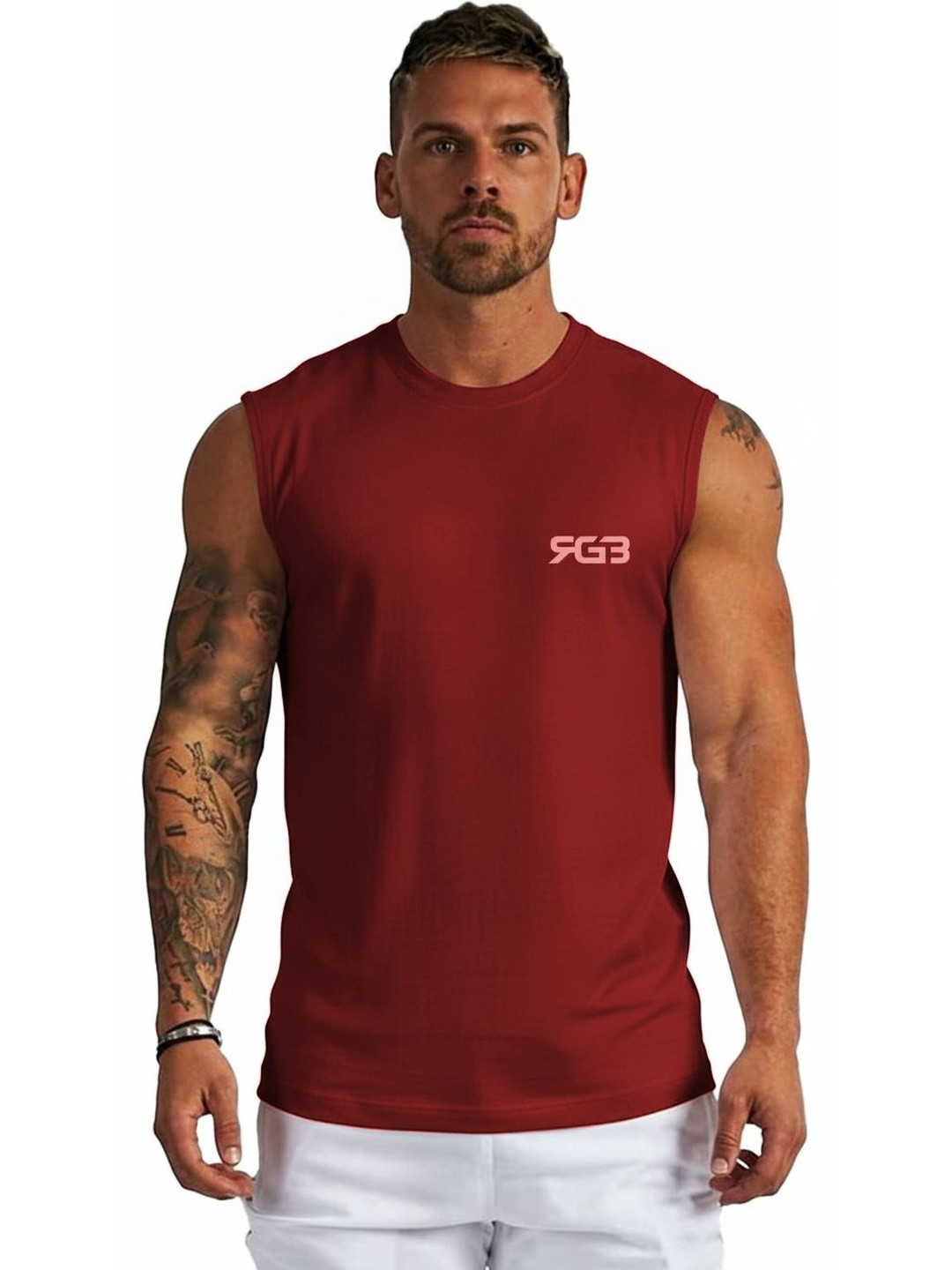 3Colors Activewear for Athleisure Wear CCUT - FREAKY Men Solid Round Neck Gym Vests