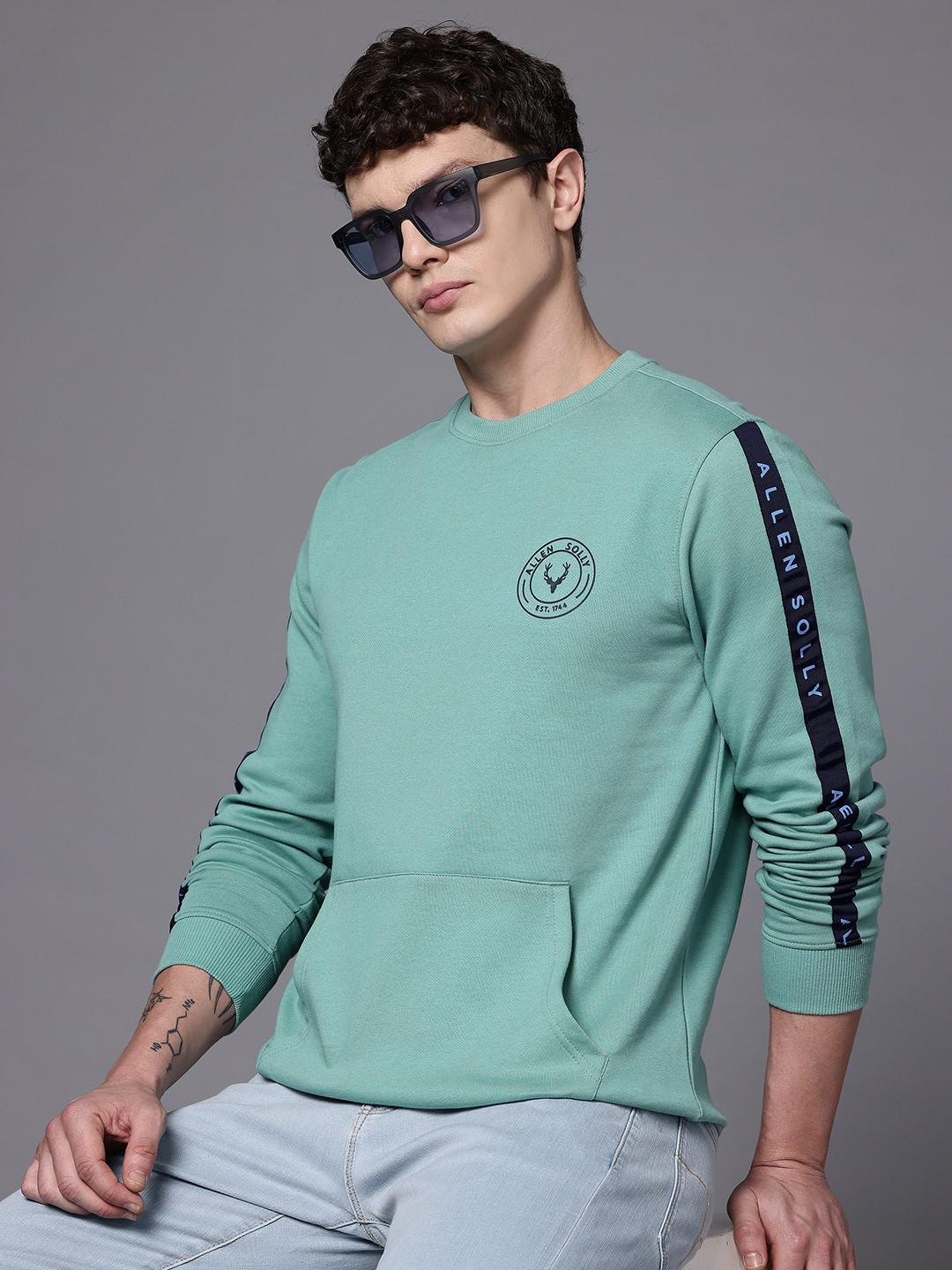 Allen Solly Round Neck Fleece Sweatshirt with Contrast Stitch