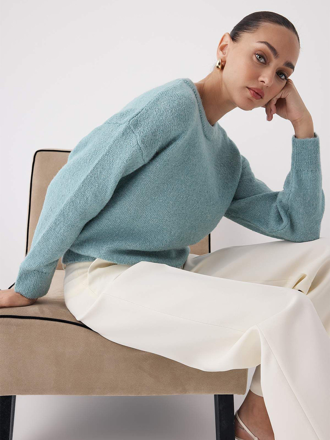 Trendyol Women Mint Round Neck Long Sleeves Pullover Sweaters