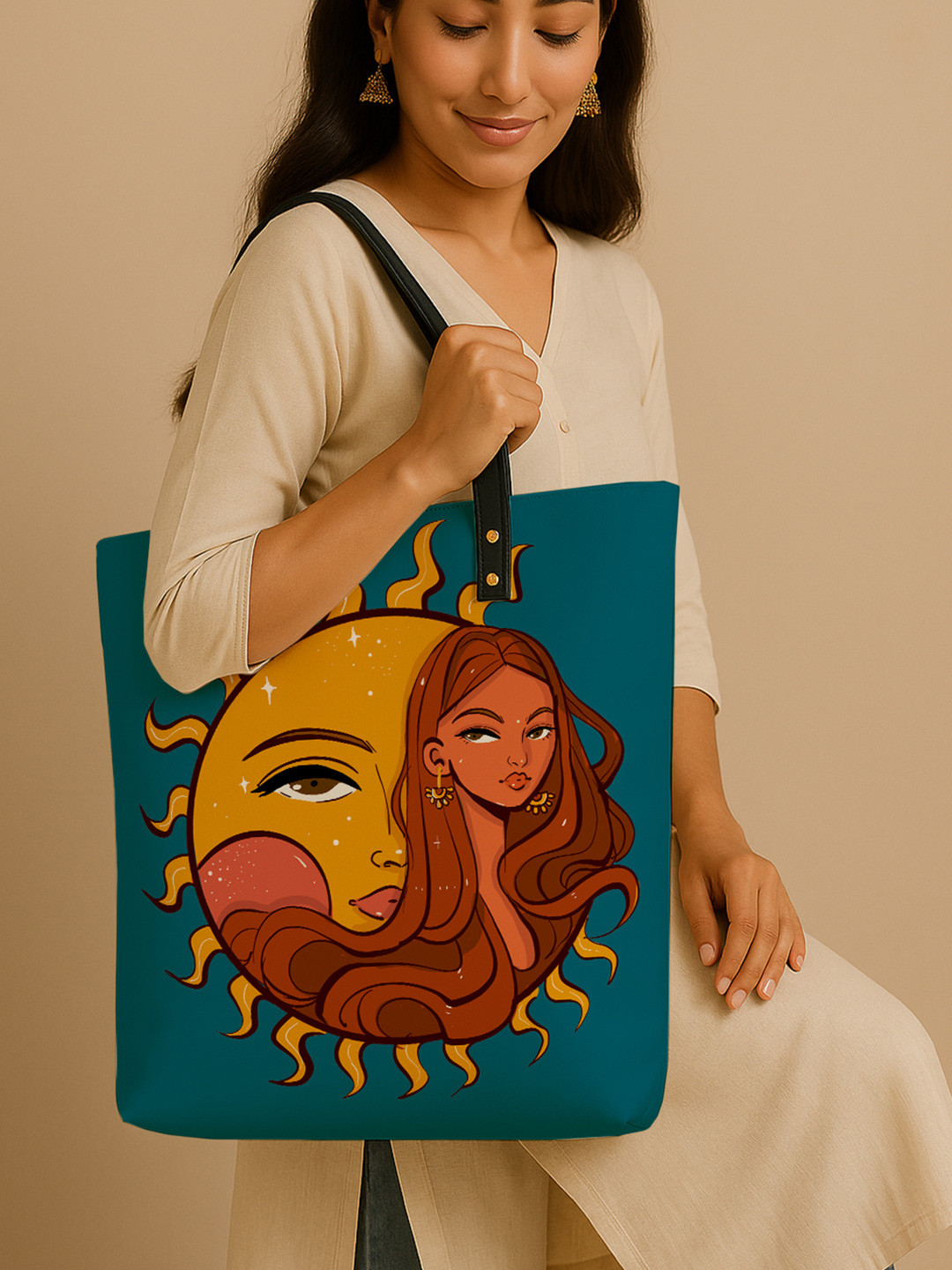 Kalankit Graphic Printed Vegan Leather Shopper Tote Bag