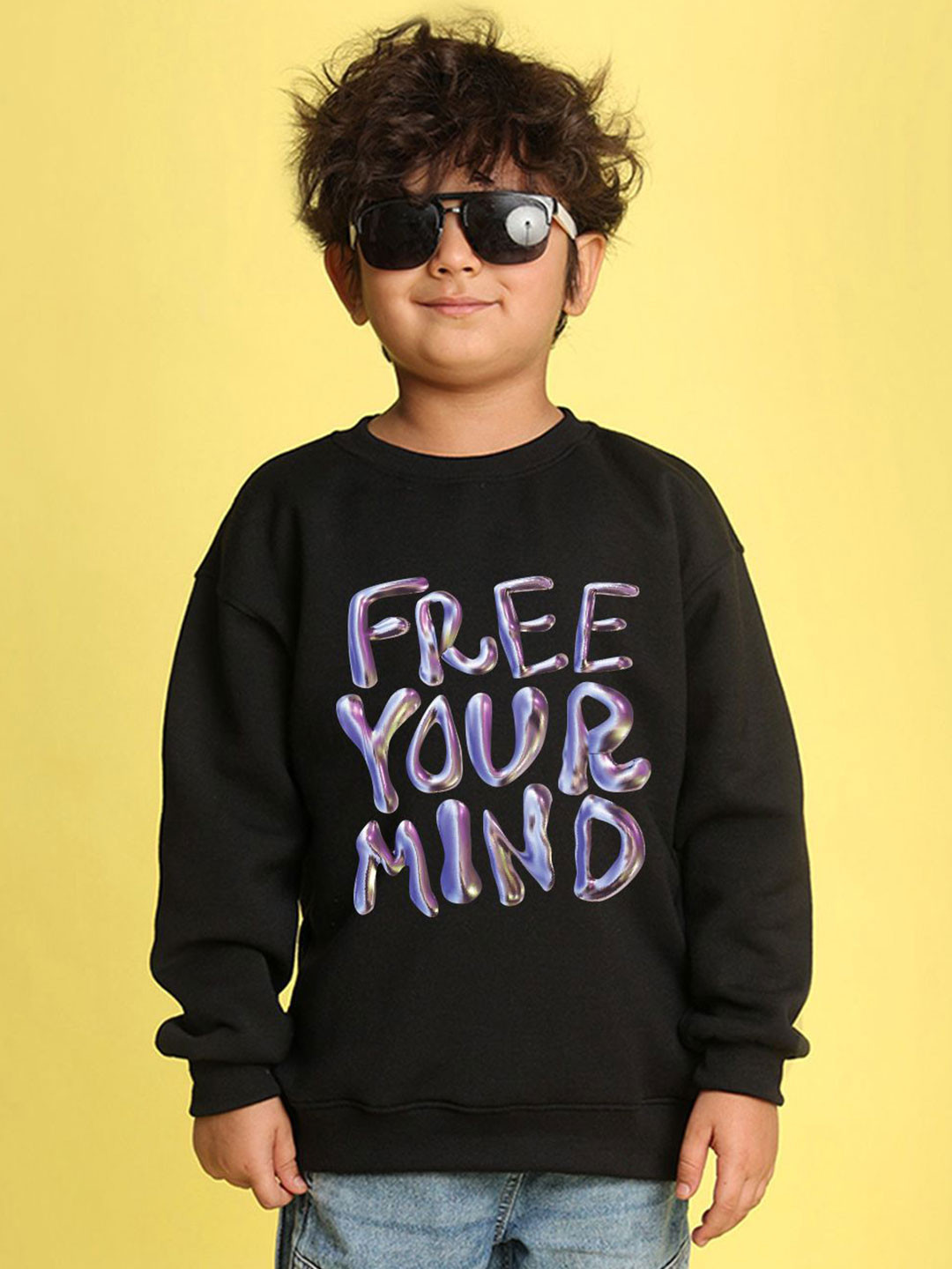 NUSYL Boys Free Your Mind Text  Printed Breathable Oversized Pullover Sweatshirt