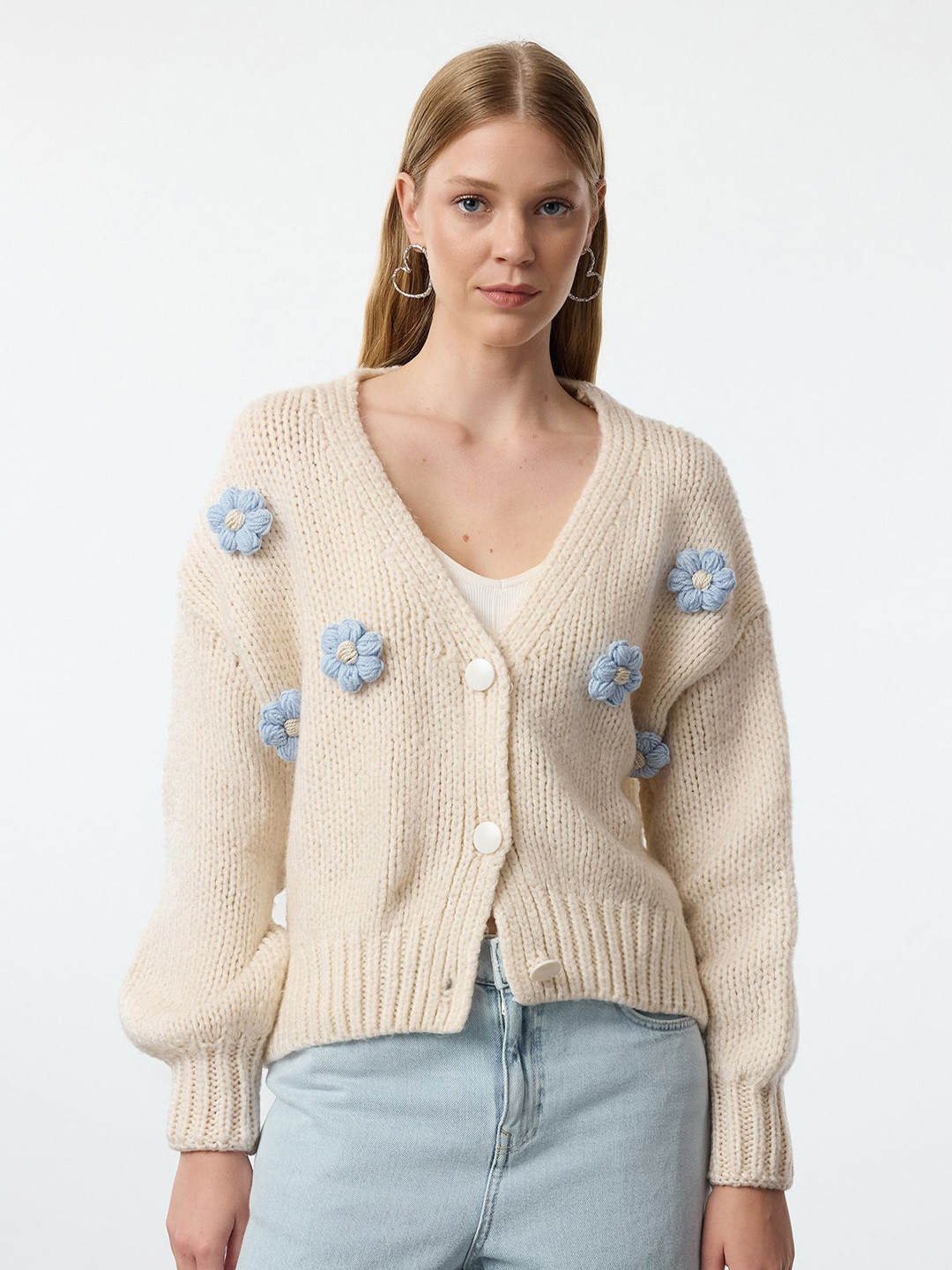 Trendyol Ta Women Self Dedign Cardigan Sweater with Applique Detail
