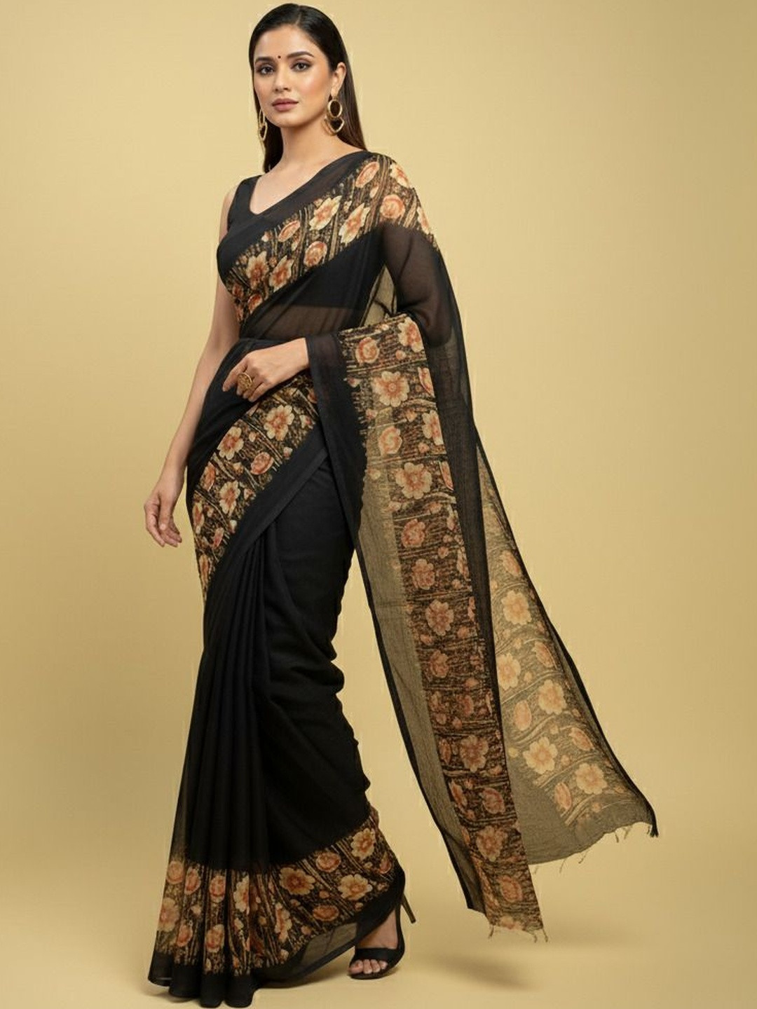 Pionex Solid Pure Georgette Saree with Blouse Piece