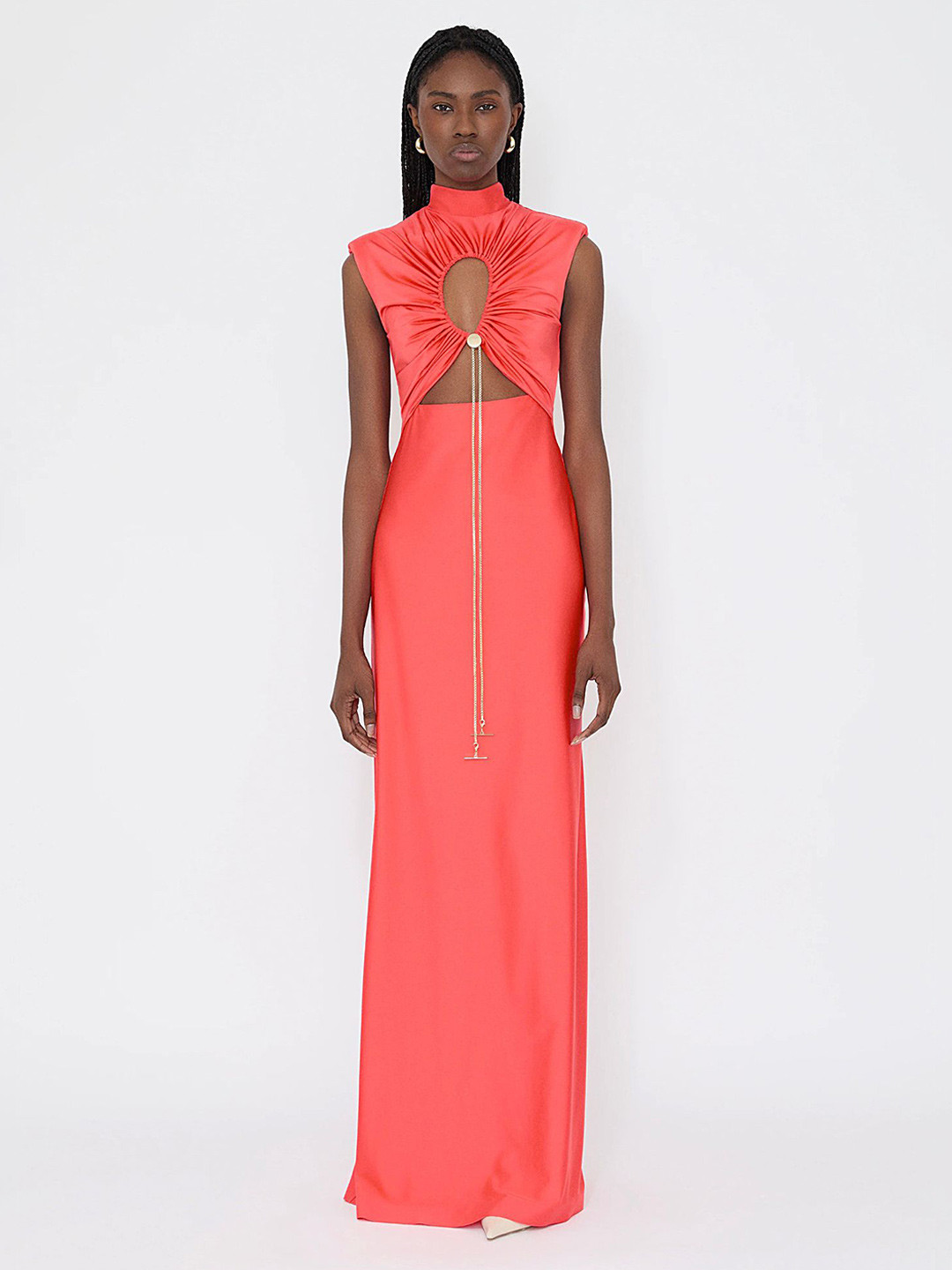 LULU & SKY High Neck Ruched Cut-Out Maxi Dress