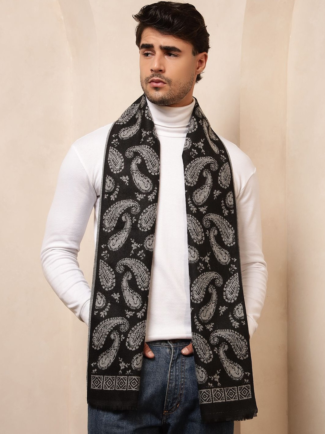 HANDICRAFT PALACE Men Patterned Merino Wool Mufflers