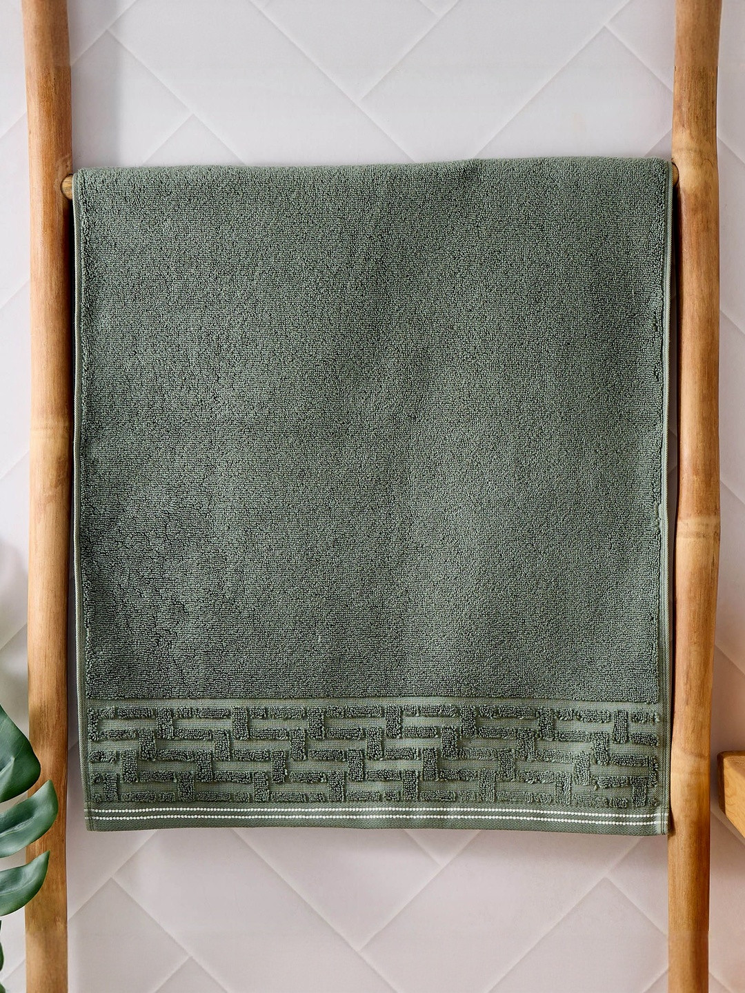 Home Centre Fiesta Donald Green Self Design 120 GSM Cotton Hand Towel