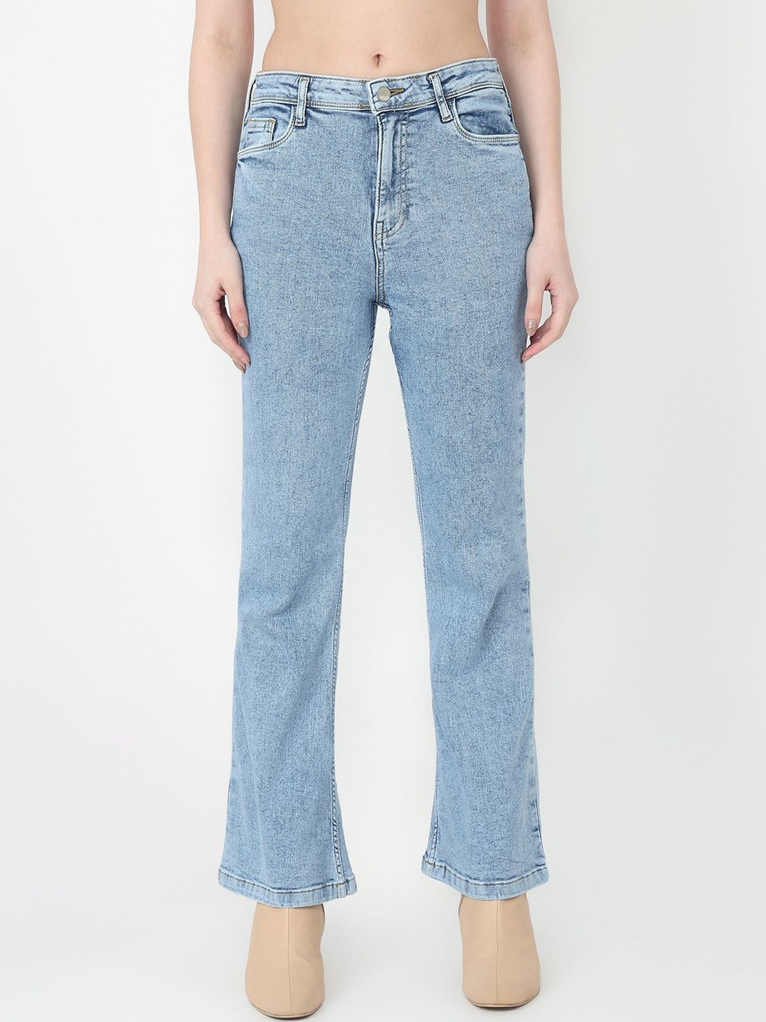 Kraus Jeans Women Flared High-Rise Light Fade Jeans