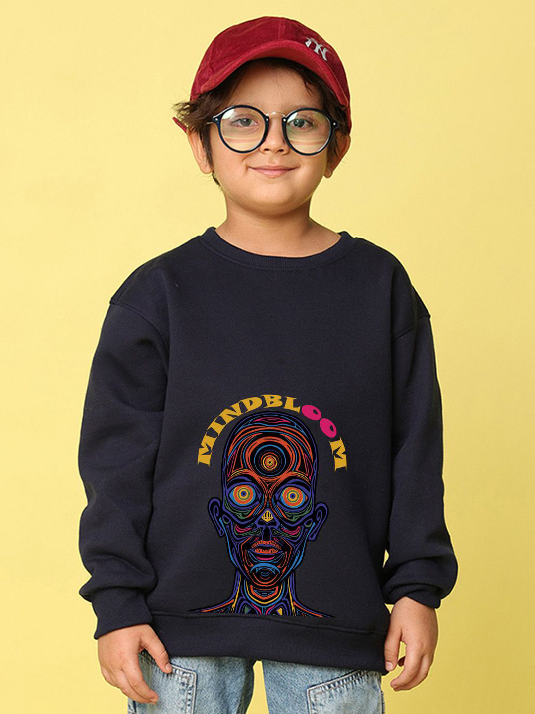 NUSYL Boys Mind Bloom Text Printed Feather Soft Breathable Oversized Pullover Sweatshirt