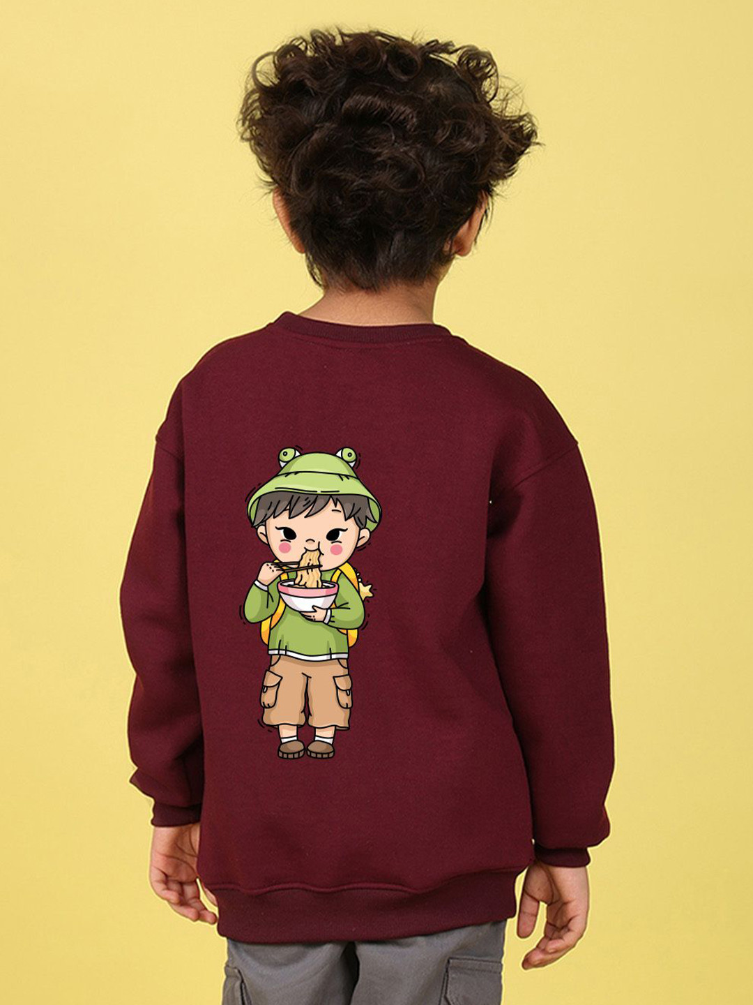 NUSYL Boys Power By Noodles Text Printed Oversized Sweatshirt