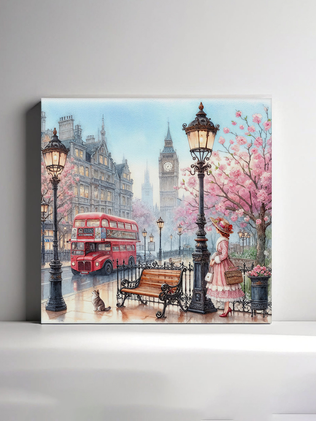 RANDOM White & Pink Street Scene In London Canvas Wall Art