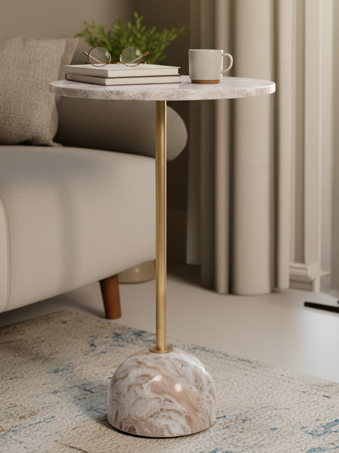 Little Extra Beige Marble Round Bedside Table