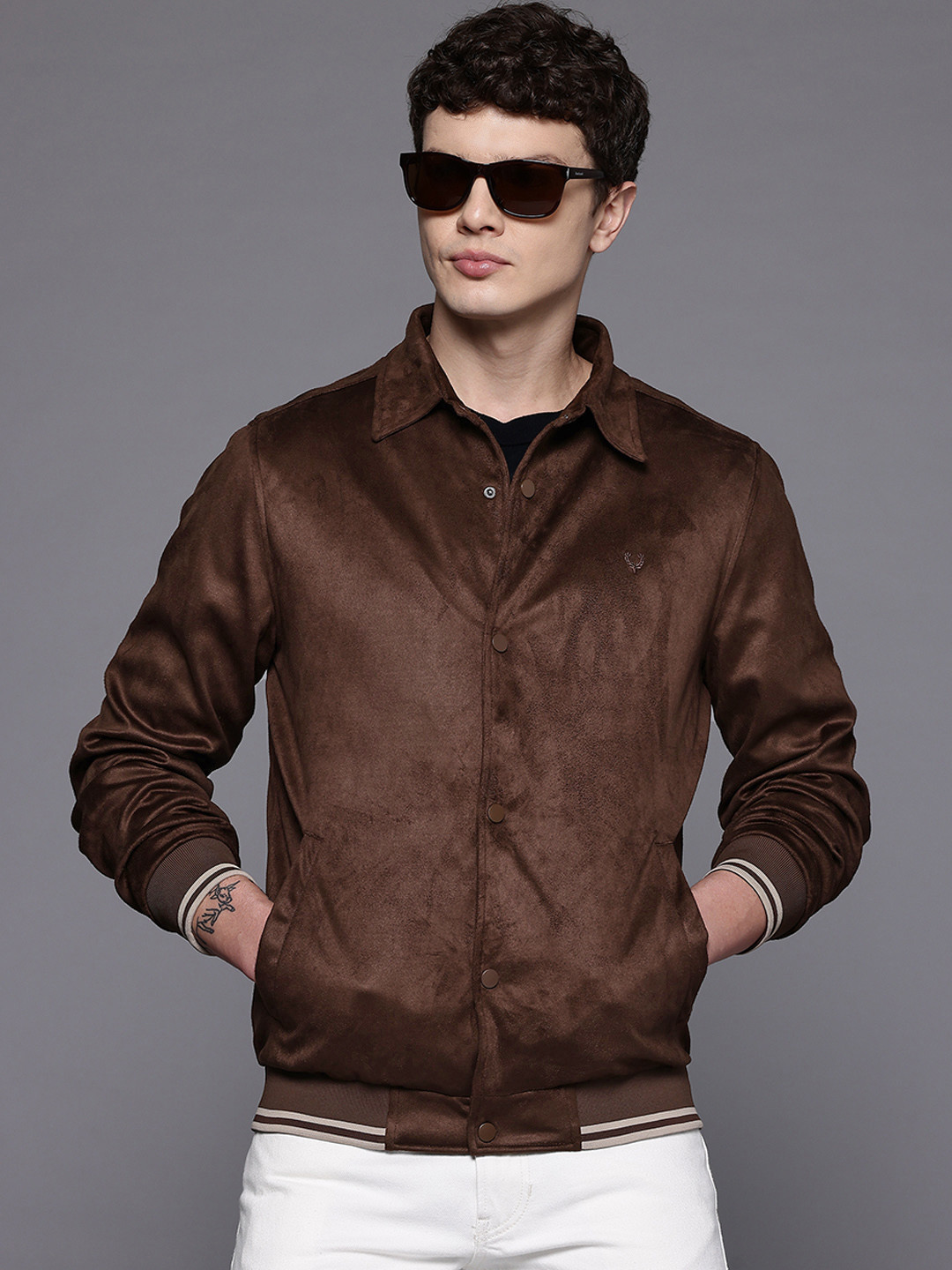 Allen Solly Suede Finish Spread Collar Bomber Jacket