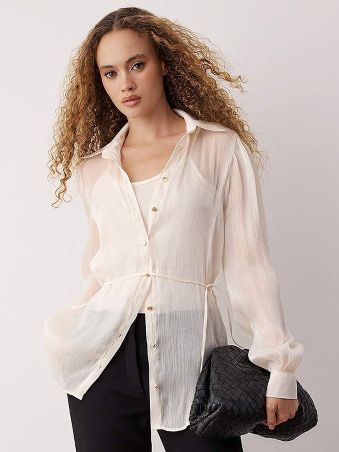 Trendyol Women Semi Sheer Spread Collar Long Sleeves Casual Shirt