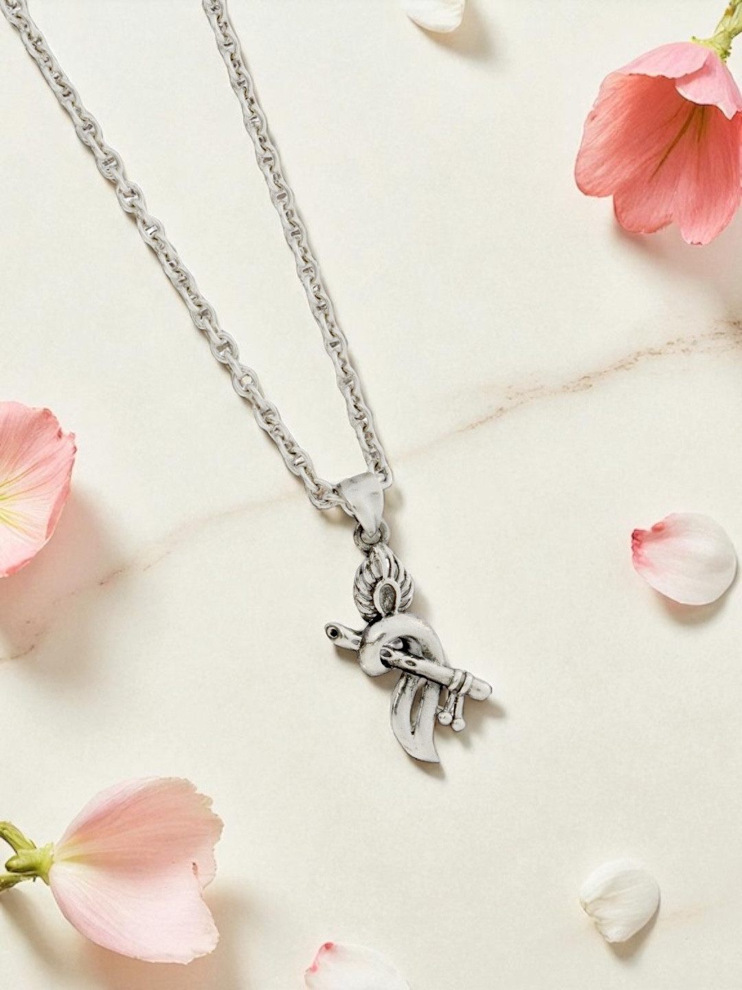 Azita 925 Sterling Silver Krishna Bansuri and mor pankh Pendant