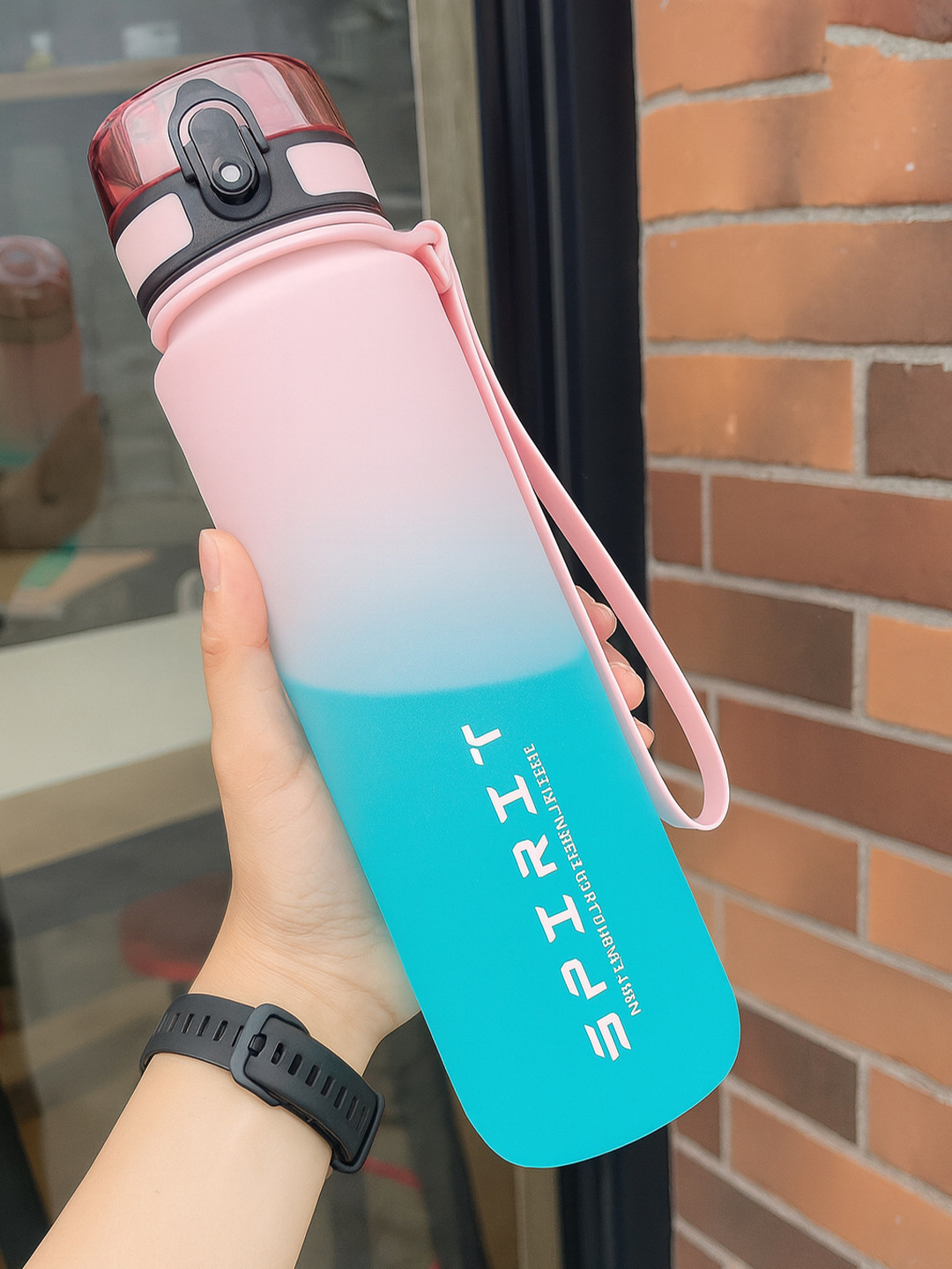 HSR Pink & Sea Green Single Plastic Colourblocked Water Bottle