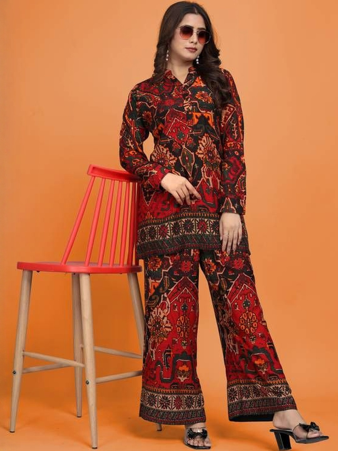 GO SRI SAREES Women Ethnic Motifs Printed Regular Pure Cotton Kurta with Palazzos