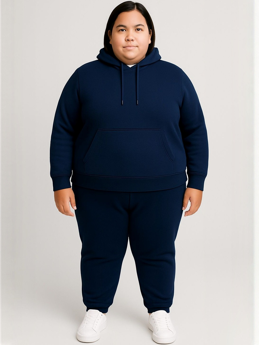 ULLAS Women Plus Size Solid Long Sleeved Hooded Tracksuits