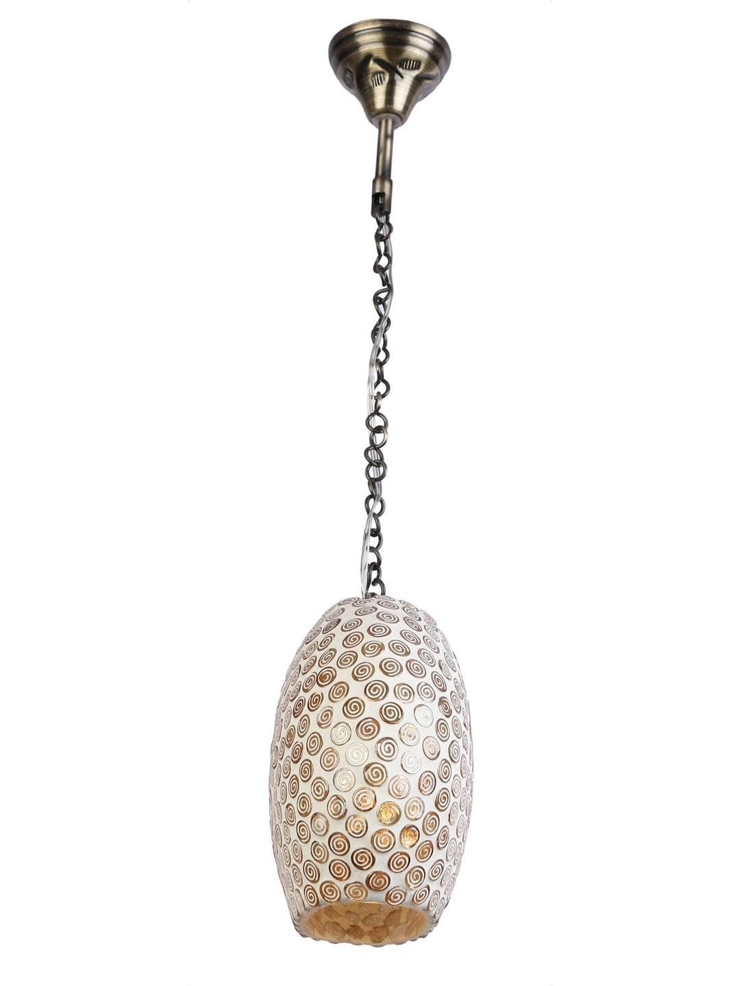 1ST TIME White & Brown Textured Semi-sphere Hanging Ceiling Lamp