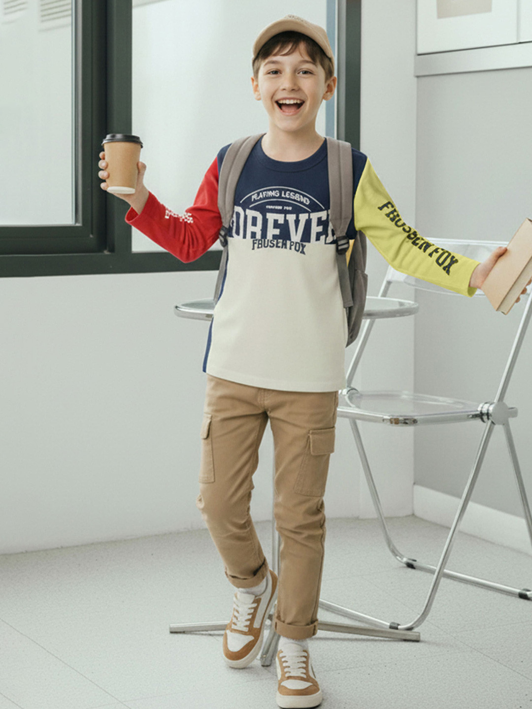 FROSEN FOX Boys Regular Fit Colourblocked Cotton Round Neck T-shirt