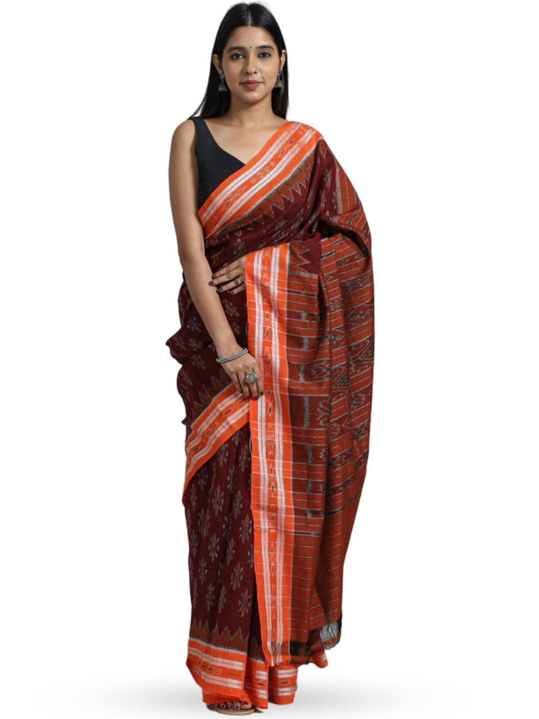 COTTONSILK & KHANDUAPATA Pure Cotton Sambalpuri Ikat Saree without Blouse