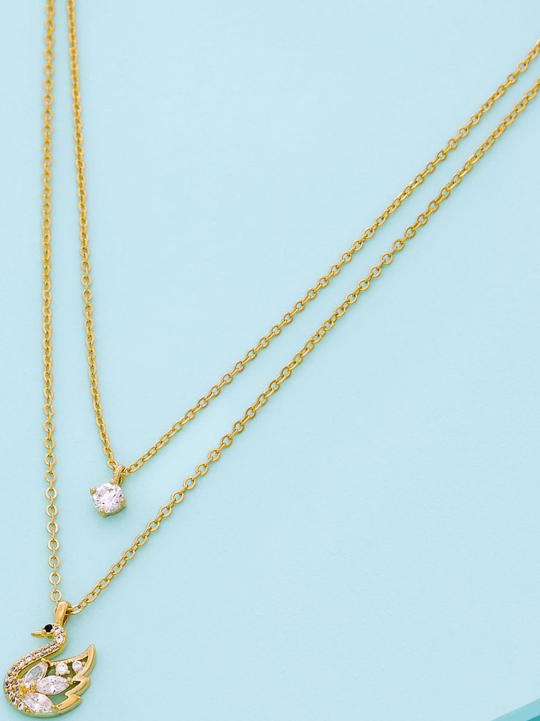 Kushal's Fashion Jewellery Gold-Plated Zircon Studded Swan Shaped Layered Necklace