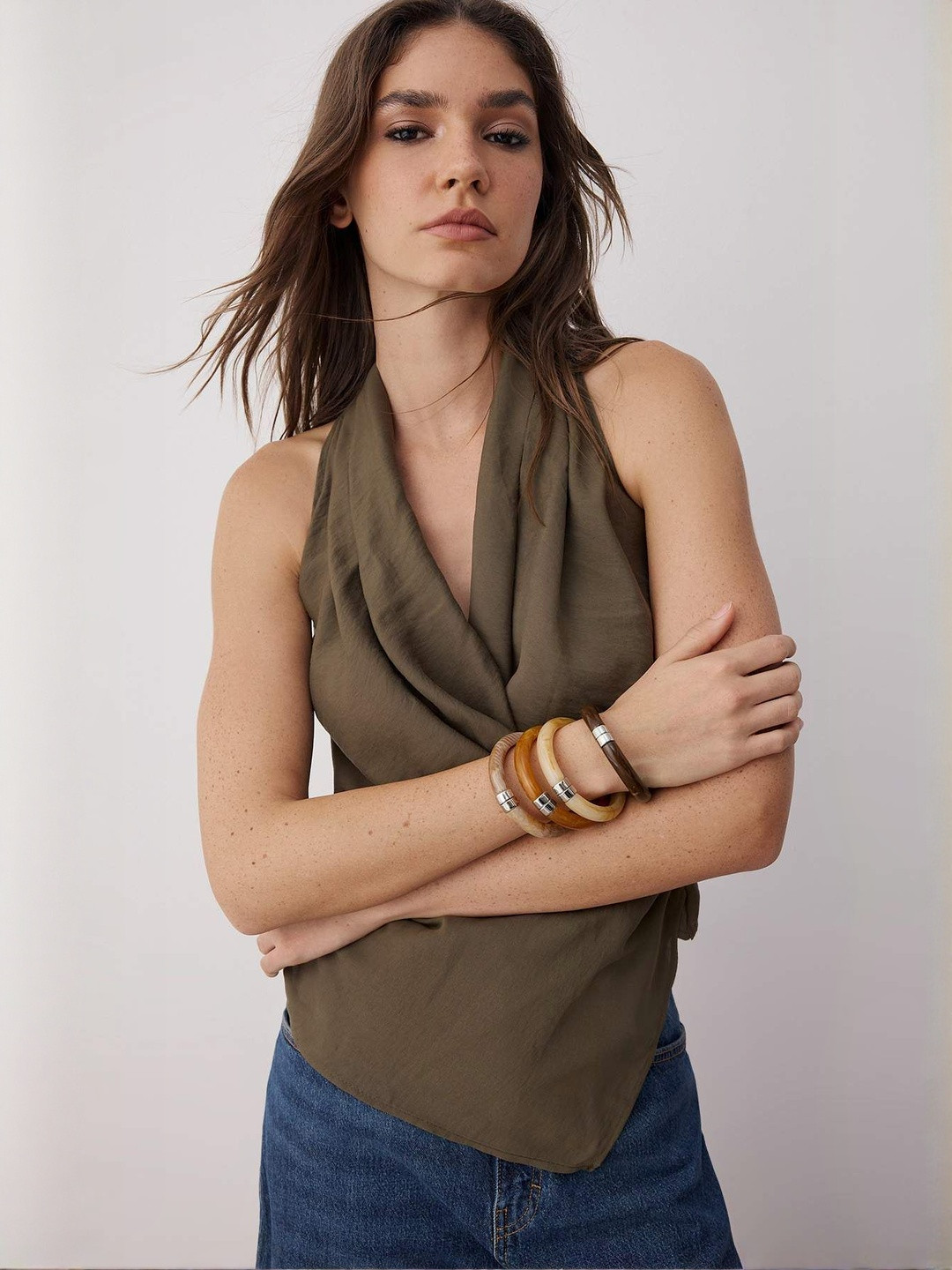 Trendyol Haki Women Cowl Neck Top