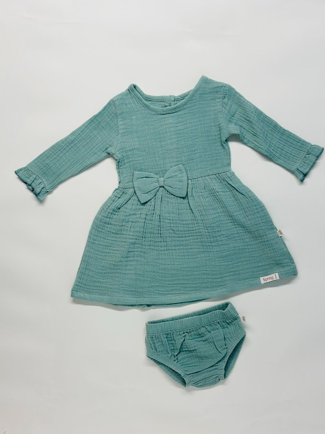 SPROG COLLECTION Girls Textured Bow Cotton Fit & Flare Dress with Bloomers