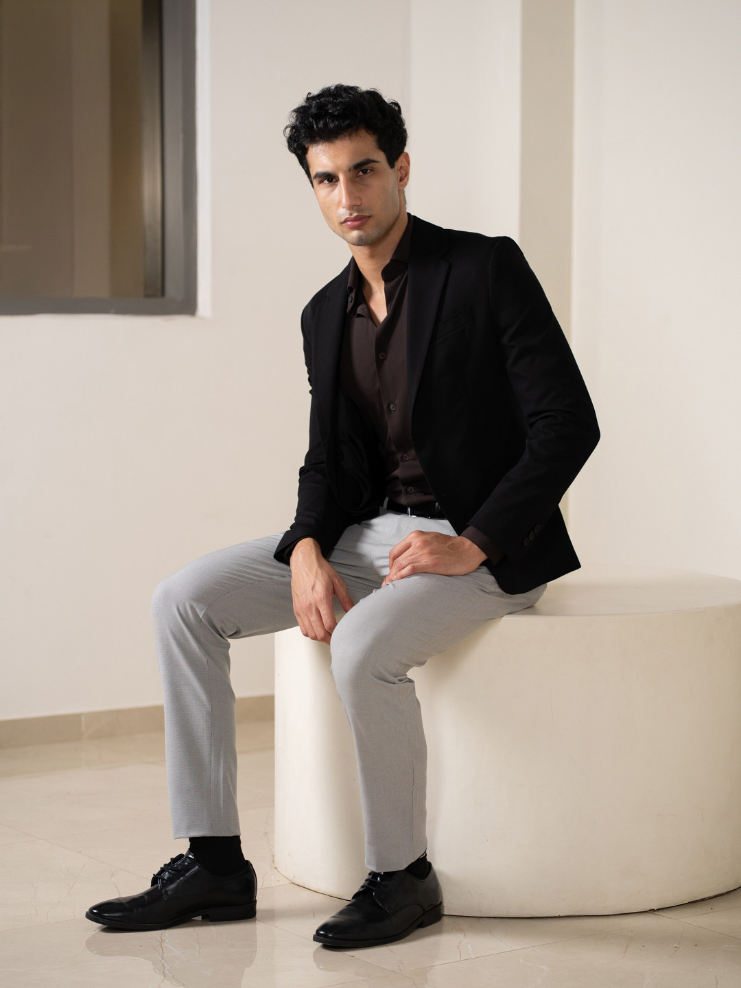 The Pant Project Men Husky Grey Houndstooth Slim Fit Pants