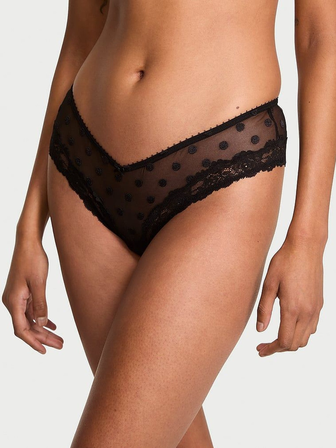 Victoria's Secret Sheer Heritage Dot Lace-Trim Low-Rise Cheeky Briefs