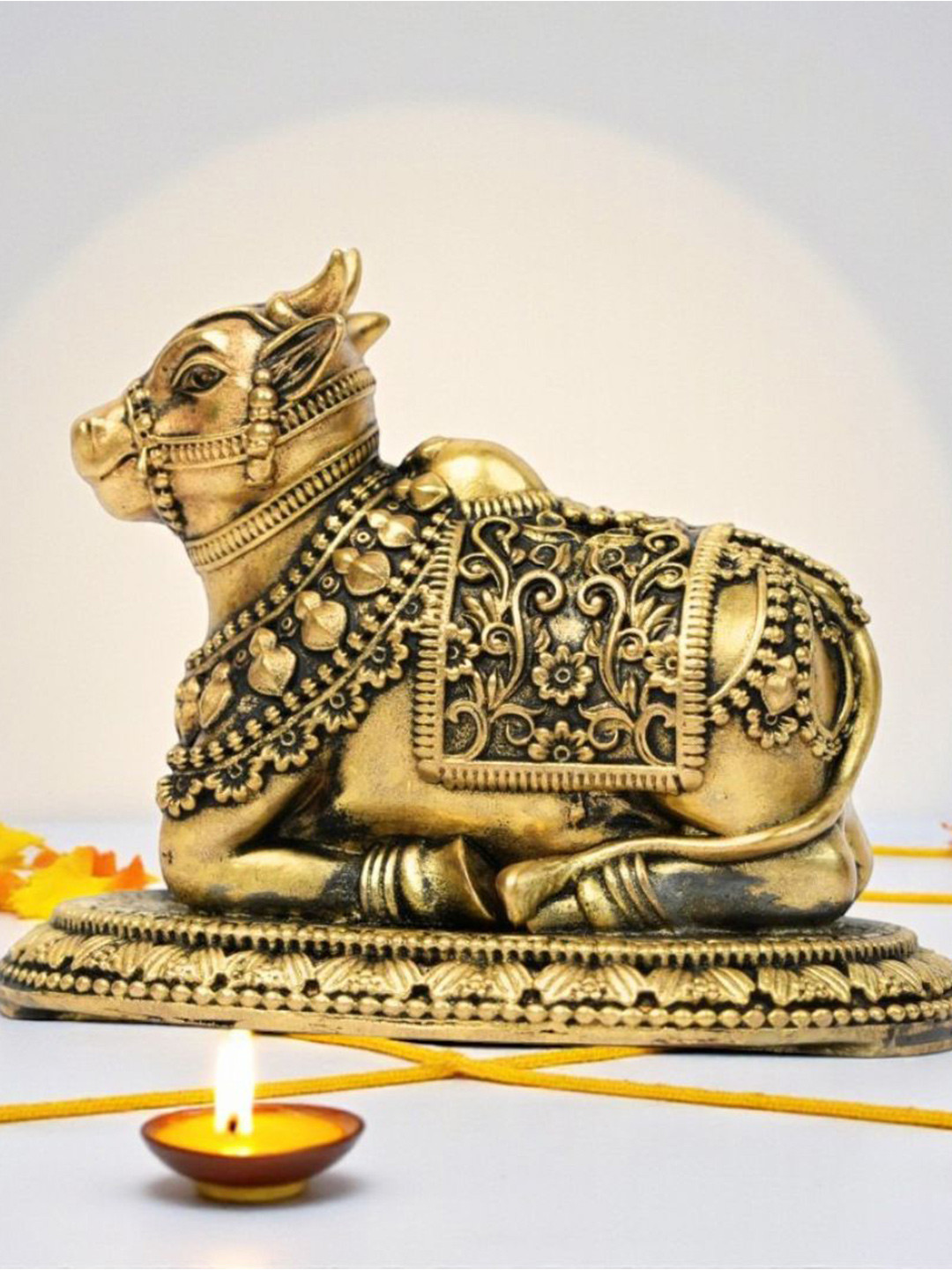 Ritualistic Gold-Toned Antique Cut Work Birds and Animals Nandi Idol Showpiece