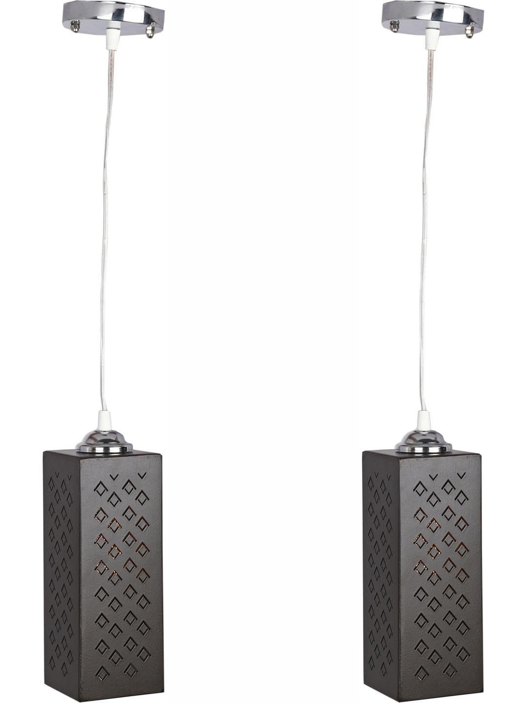 1ST TIME Black & Silver-Toned 4 Pieces Textured Rectangle Hanging Ceiling Lamps