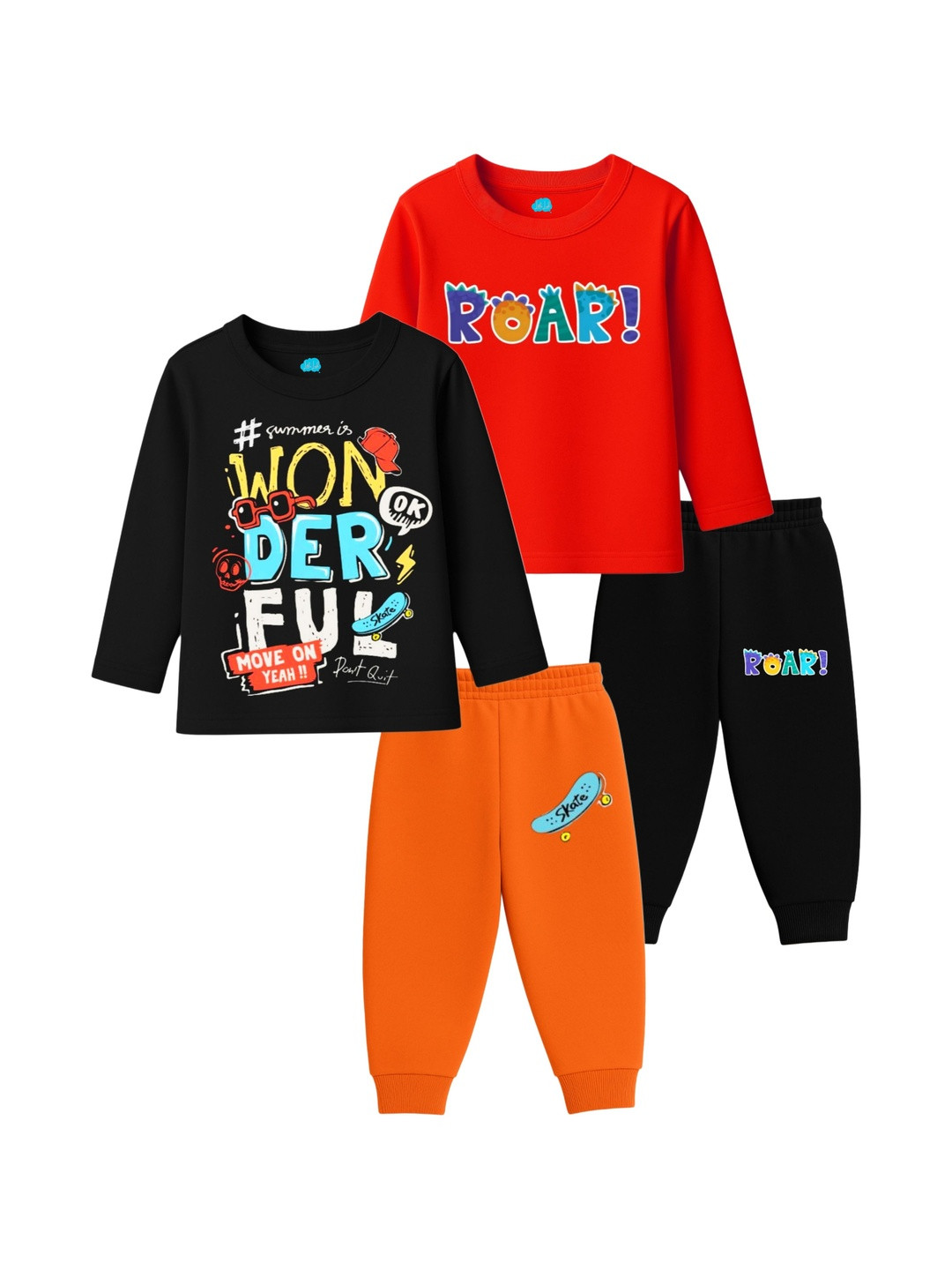 LITTLE LUSH Boys Pack Of 2 Round Neck Printed T-Shirts With Pyjamas